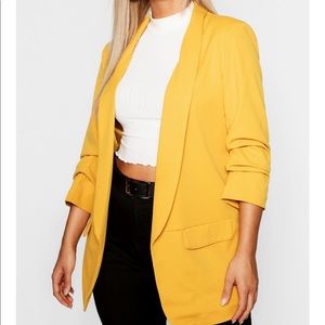 BooHoo Ruched sleeve yellow blazer